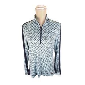 Kerrits Equestrian Long Sleeve Horseshoe Print 1/4 Zip Shirt Women's Medium Blue